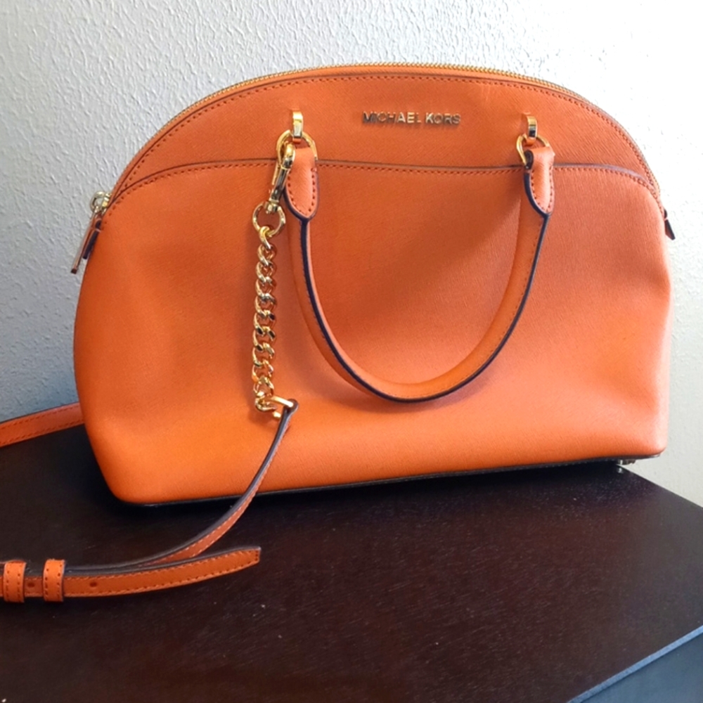 Michael Kors Emmy Dome Satchel Purse Orange